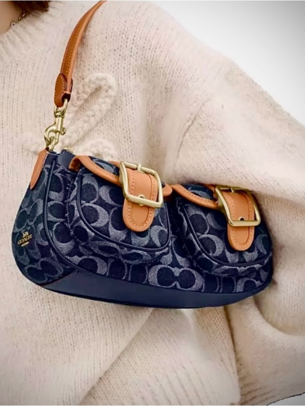 Coach Denim Ashton Crossbody with Tan Leather Trim - Picture 4 of 13